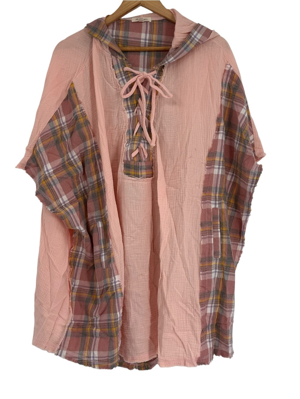 Oli and Hali Oversized Hooded Cotton Gauzy Poncho OS Boho Hippie Cover up